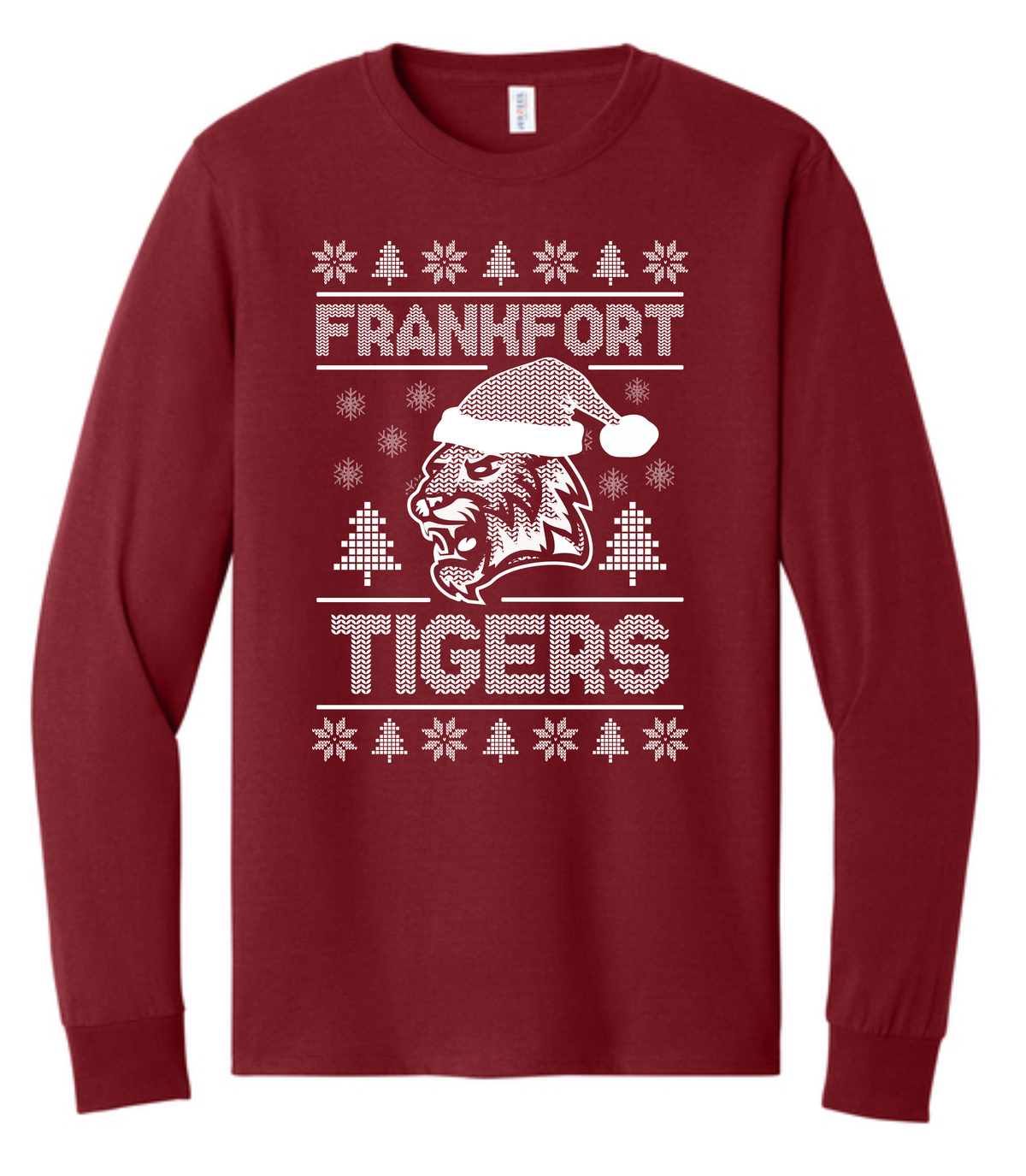 Adult Frankfort Tigers Holiday 2026 Longsleeve T-Shirt Available in Cardinal Red and Forest Green
