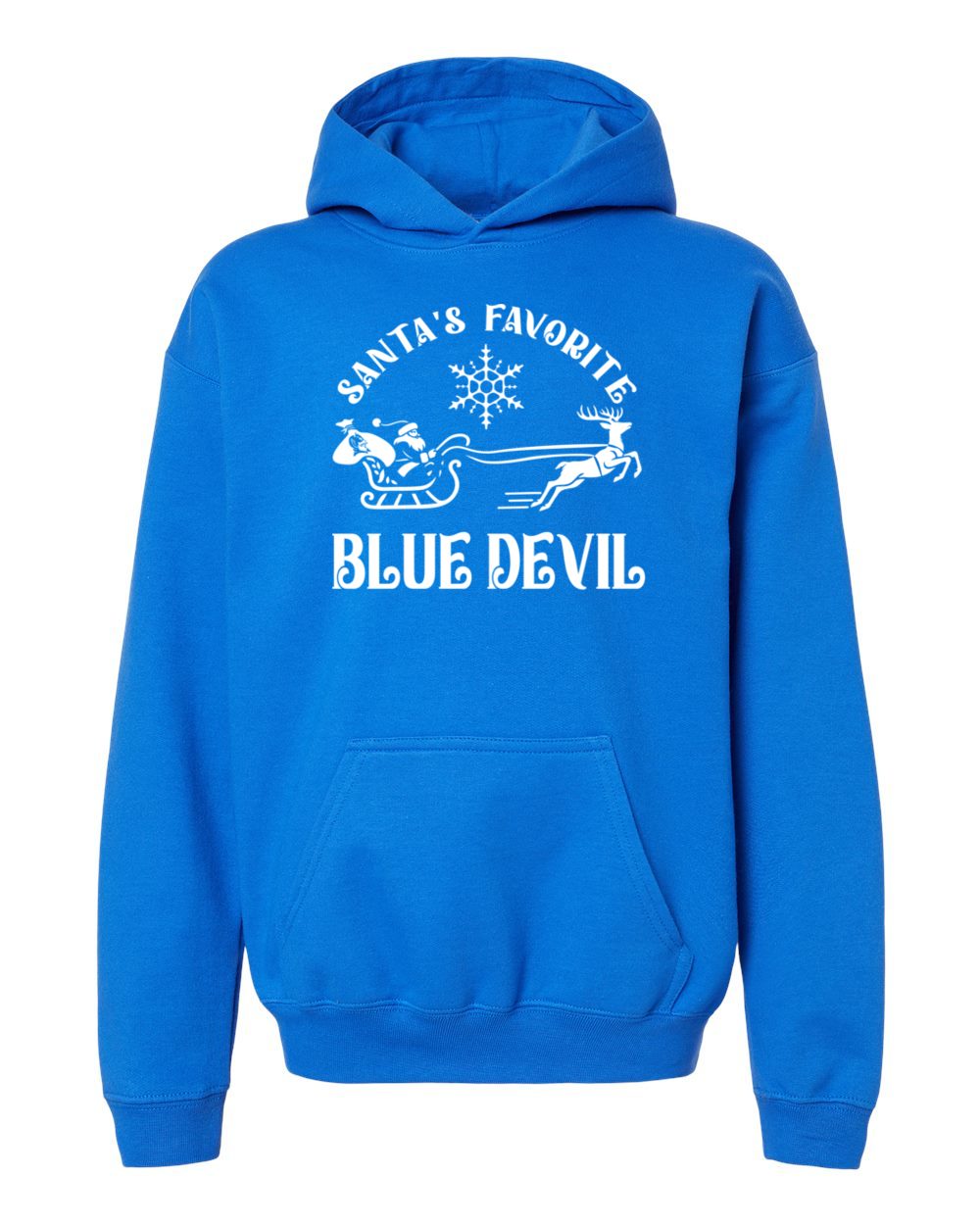 Youth Peotone 2025 Holiday Apparel Santa's Favorite Blue Devil Hooded Sweatshirt