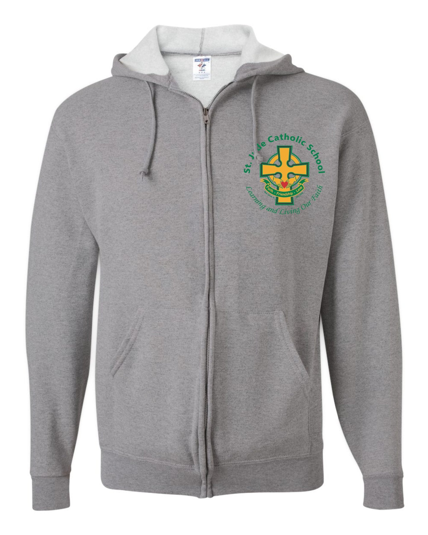 SPIRITWEAR Youth Full Zip Hooded Sweatshirt with Left Chest Cross Logo