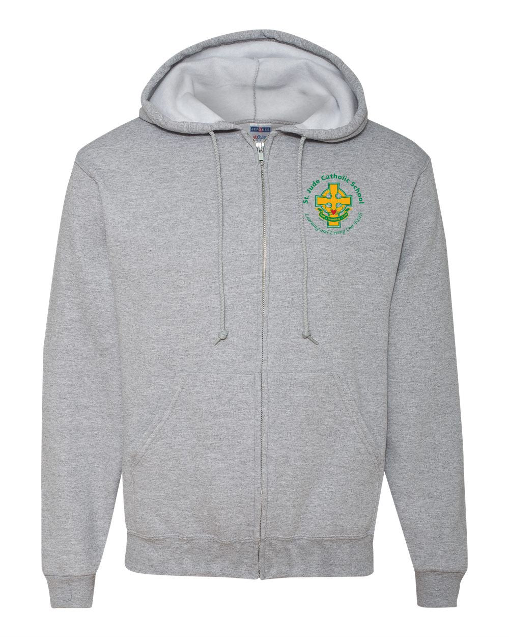 SPIRITWEAR Full Zip Hooded Sweatshirt with Left Chest Cross Logo