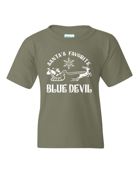 Youth Peotone 2025 Holiday Apparel Santa's Favorite Blue Devil T-Shirt