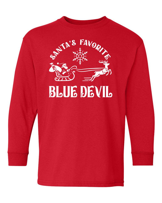 Youth Peotone 2025 Holiday Apparel Santa's Favorite Blue Devil Longsleeve