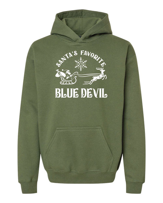 Youth Peotone 2025 Holiday Apparel Santa's Favorite Blue Devil Hooded Sweatshirt