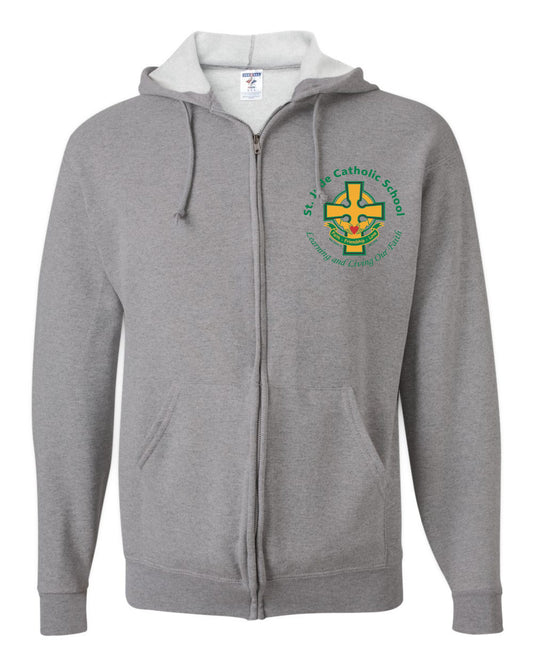 SPIRITWEAR Youth Full Zip Hooded Sweatshirt with Left Chest Cross Logo