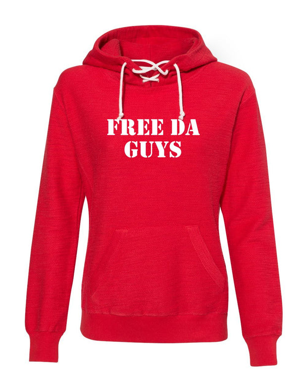 Free Da Guys Wording Women’s Sport Lace Scuba Hooded Pullover