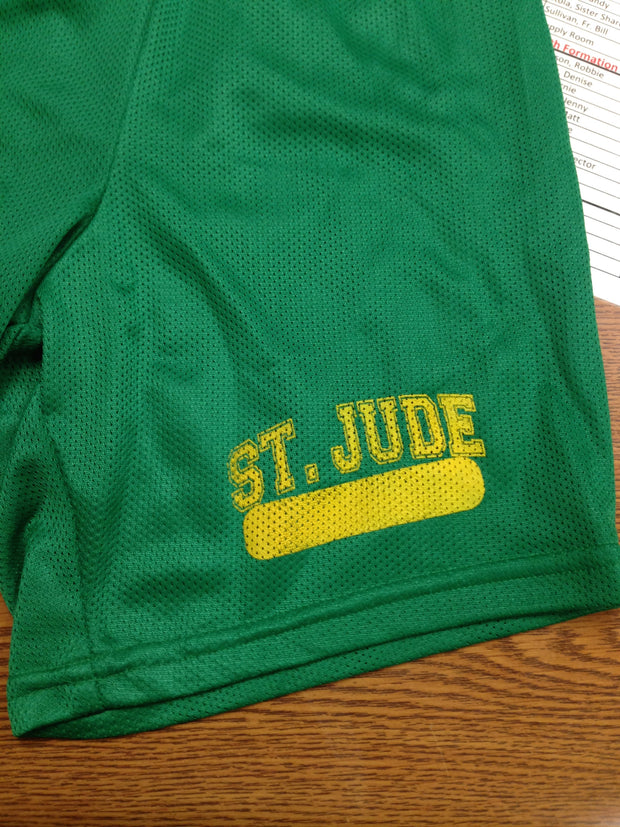 GYM SHORTS UNIFORM Forest Green 6in or 7in with Gold Left Thigh Cross Logo and Name Bar (5th-8th Grade Only)
